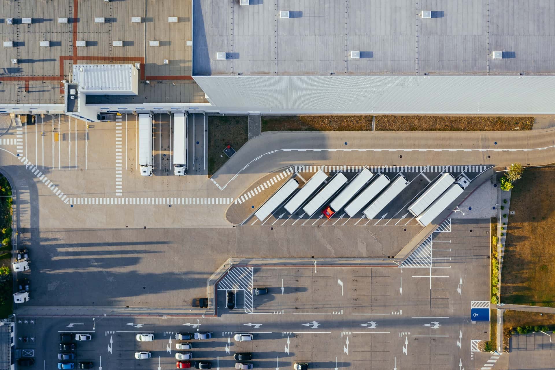Aerial view of trailers at a freight distribution facility
